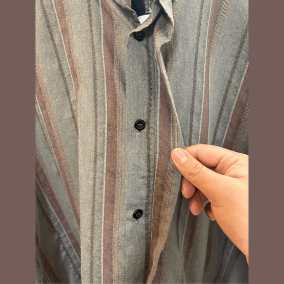 Eskandar Tunic Shirt | Striped Gray Burgundy | Size 1 | Vintage - Picture 3 of 4